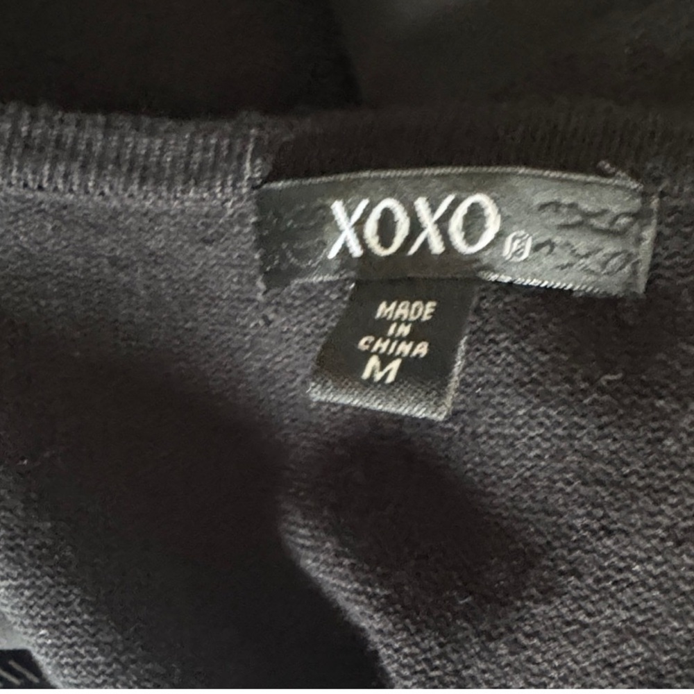 XOXO Black Long Sleeve Dress with Embellished Neckline - Picture 5 of 7